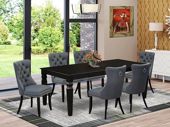 East West Furniture LGDA7-BLK-13 7 Piece Dining Set Includes a Rectangle - Image 2