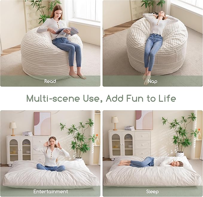 Giant Bean Bag Chair Bed for Adults, Convertible Beanbag Folds from Lazy Chair - Image 6