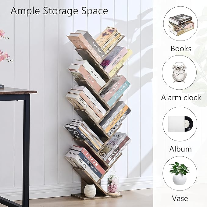 Hoctieon 10 Tier Tree Bookshelf, 10 Shelf Bookcase, Free Standing Tree Bookcase - Image 8