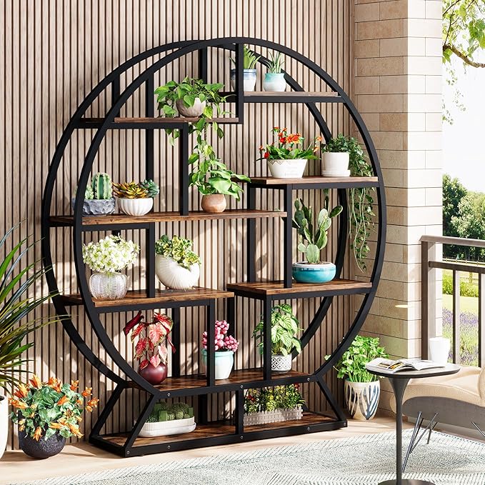 Tribesigns Bookshelf, Round Bookshelves Etagere Bookcase, 63 Inch Industrial - Image 6