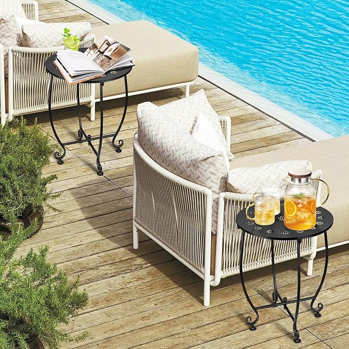 2 Pack Outdoor Side Tables for Patio, Weather Resistant Steel Patio Side Table - Image 2
