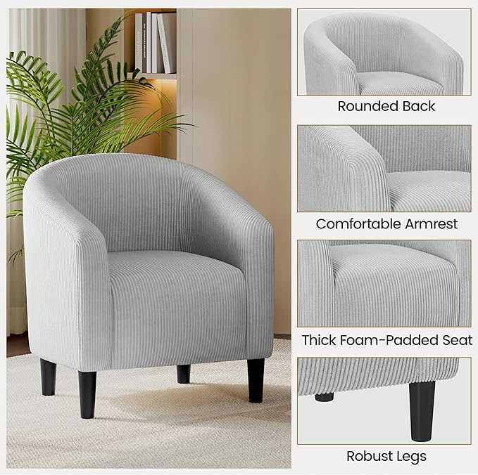Yaheetech Accent Barrel Chair, Corduroy Fabric Club Chair, Furry Sherpa Elegant - Image 7