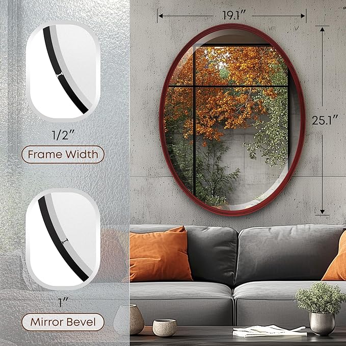 OVALCREST - Oval Wooden Beveled Wall Mirror - Image 3