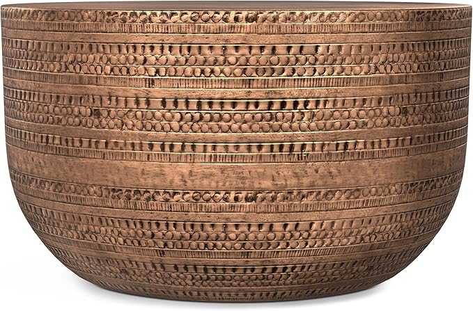 SIMPLIHOME Johnsen 30-inch Wide Metal Drum Coffee Table in Antique Copper - Image 4