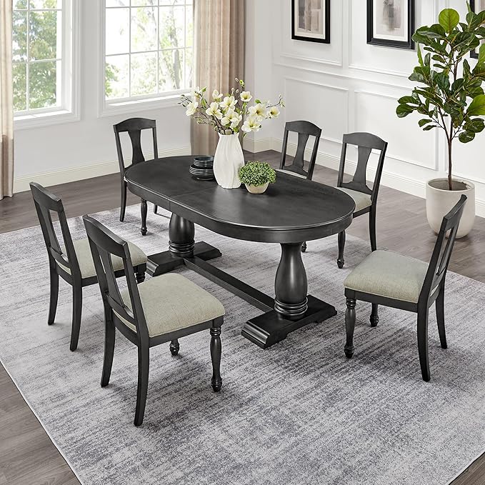 KEIKI Retro 7-Piece Wooden Dining Table Set by Unknown