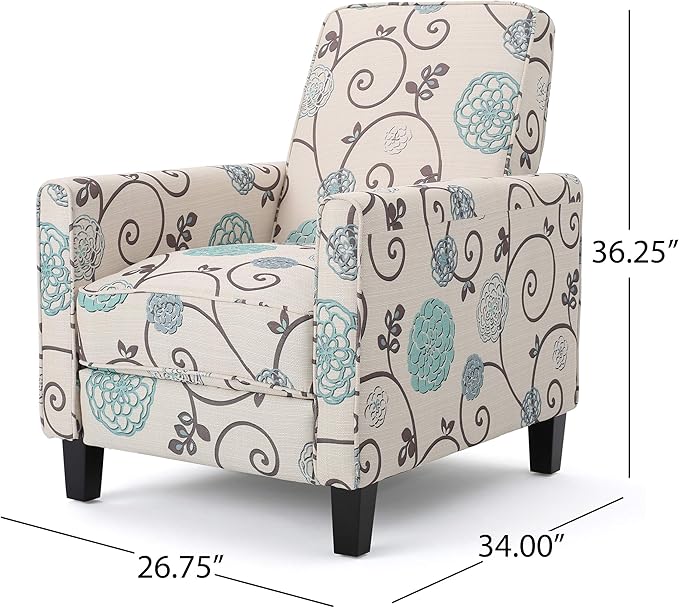 Christopher Knight Home Dufour White and Blue Floral Fabric Recliner 26.75D x - Image 3