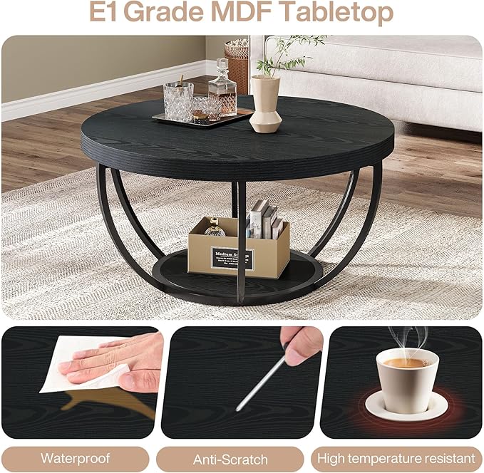Tribesigns Black Round Coffee Table, 31.7" Modern 2-Tier Circle Coffee Table - Image 7