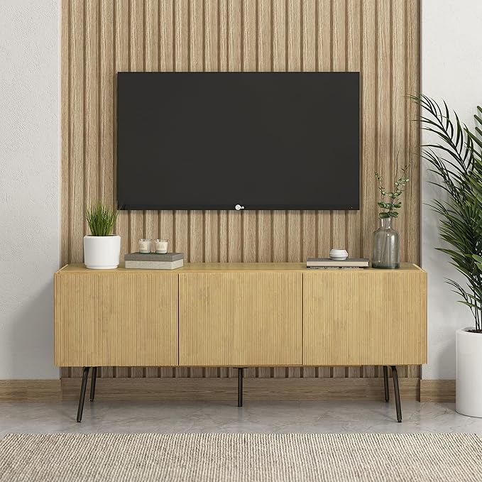 NTC Veil TV Stand with 3 Doors for TVs up to 60’’, Media Console with Vertical by NTC
