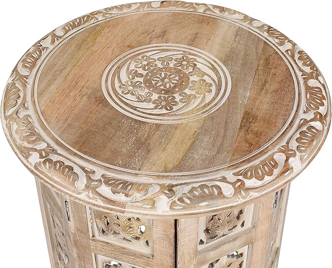 The Wooden Town Carved Wood Round End Table – 18" Accent Side Table - Image 4