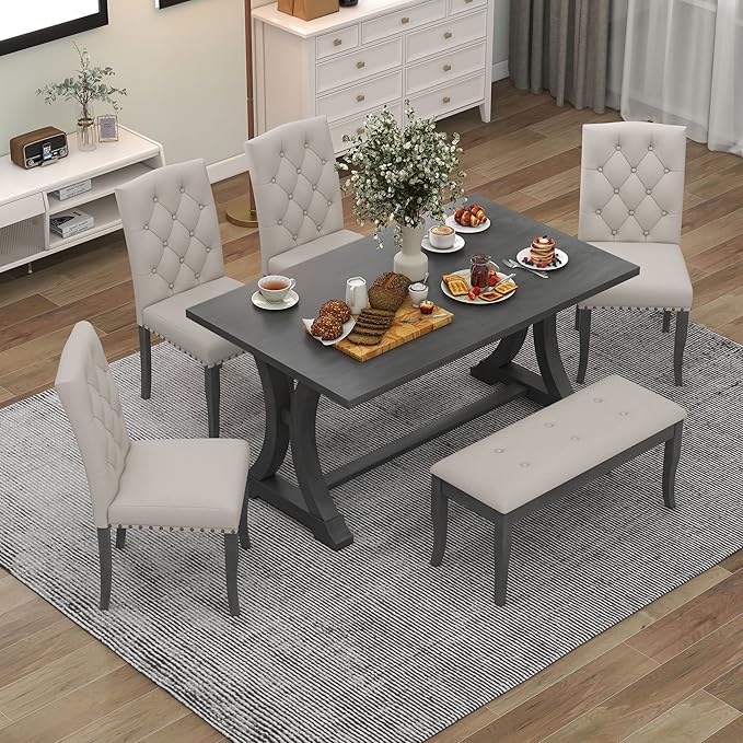Ball & Cast Dining Table Set for 6, 6-Piece Farmhouse Dining Furniture Set - Image 3