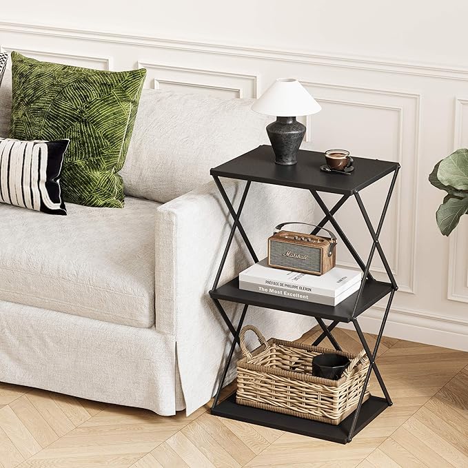 3-Tier End Table Set of 2 Small Side Table Tall Bedside Night Stand - Image 2