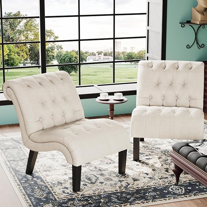 Yongqiang Accent Chairs for Living Room Set of 2 Upholstered Tufted Bedroom - Image 3