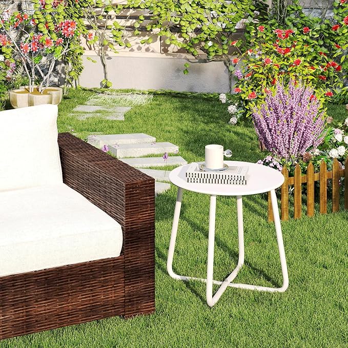 HollyHOME Round Metal Side Table, Rust-Resistant Patio Small Plant Stand - Image 4