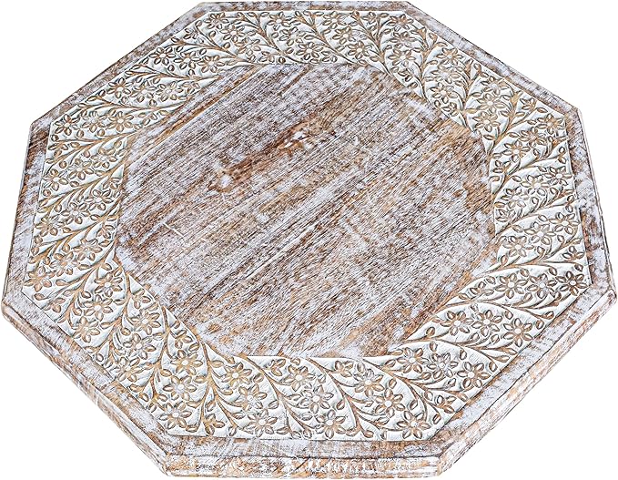 Farmhouse Carved Octagonal End Table – Rustic Accent Side Table - Image 6