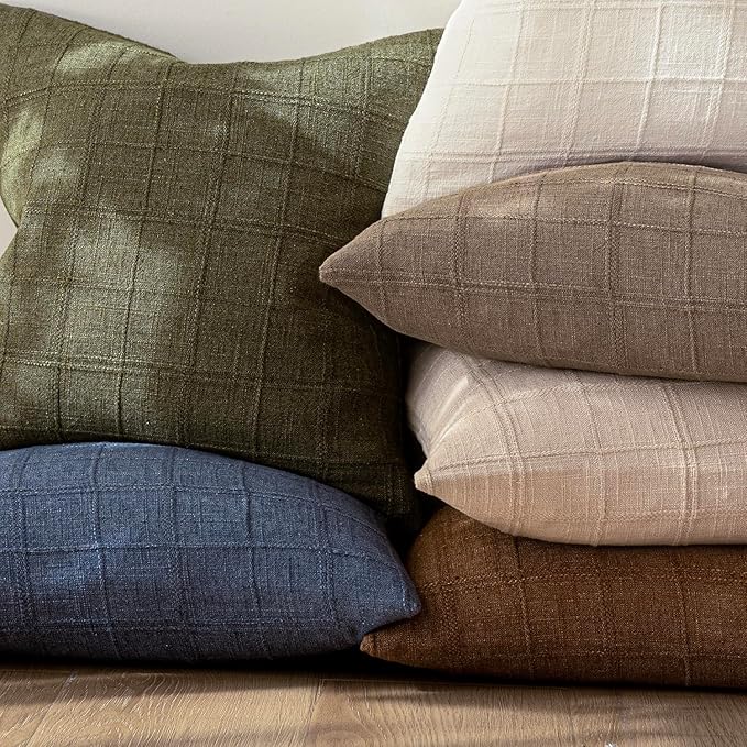 Foindtower Set of 2 Decorative Linen Check Throw Pillow Covers Neutral - Image 6