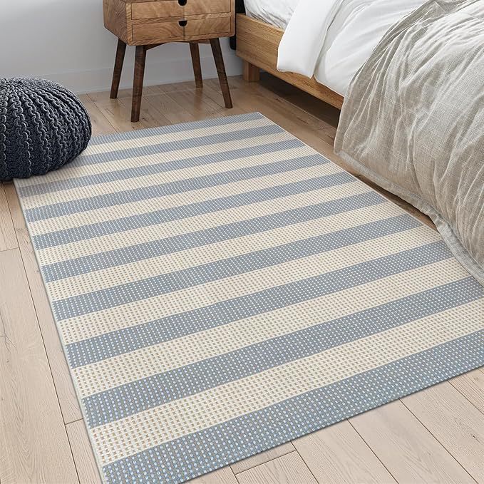 OJIA Washable Area Rugs 4'x6', Striped Outdoor Rug Cotton Woven Entryway Rugs - Image 8