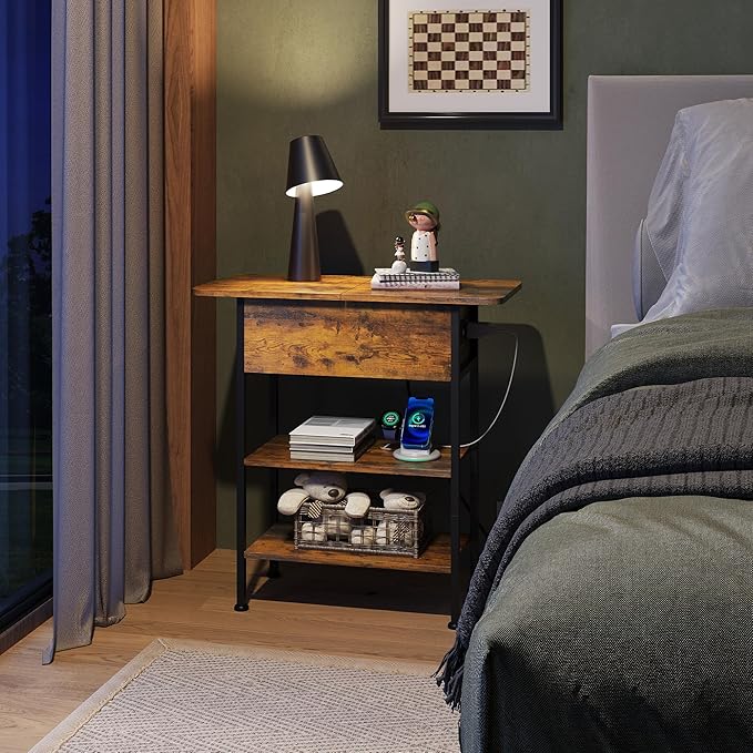 WLIVE End Table with Charging Station, Flip Top Side Table with Storage Shelf - Image 6
