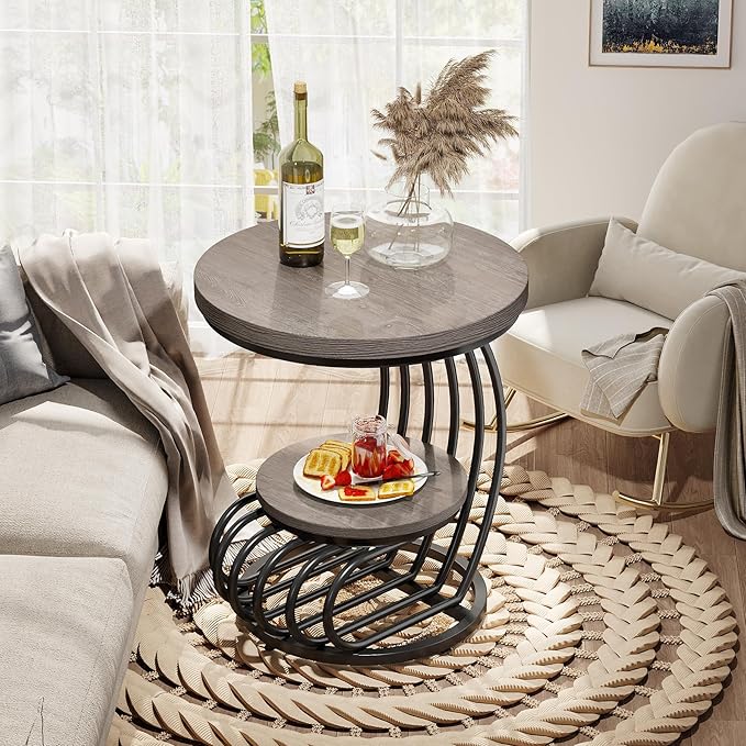 Tribesigns Round End Table: 2 Tiers Wood Side Table - Image 4