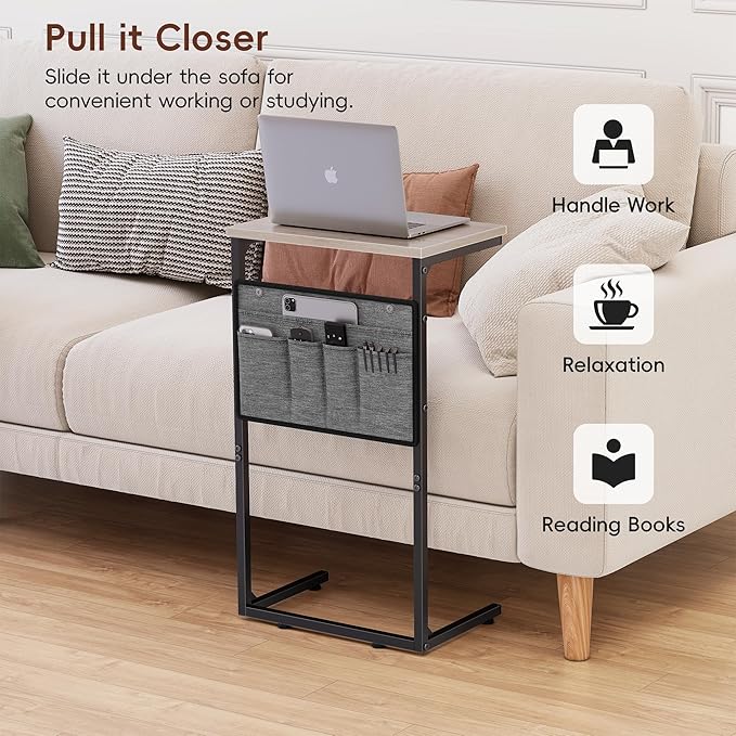 Vagusicc C Shaped End Table, Small Couch Side Table, Tall Arm Chair Table TV - Image 5