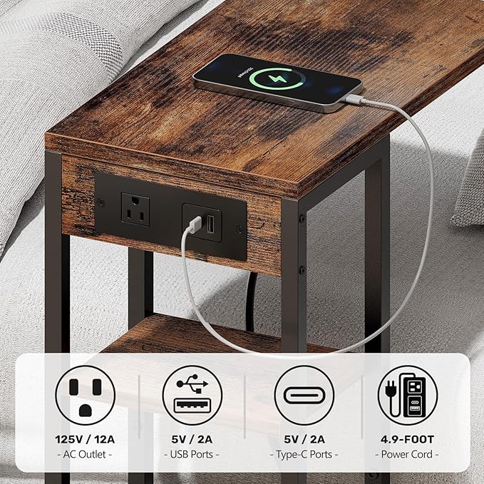 C Shaped End Table with Charging Station, Small Side Table - Image 6