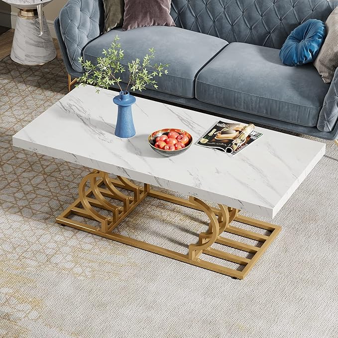 Tribesigns Modern Coffee Table, 47 Inch Faux Marble Cocktail Table - Image 6
