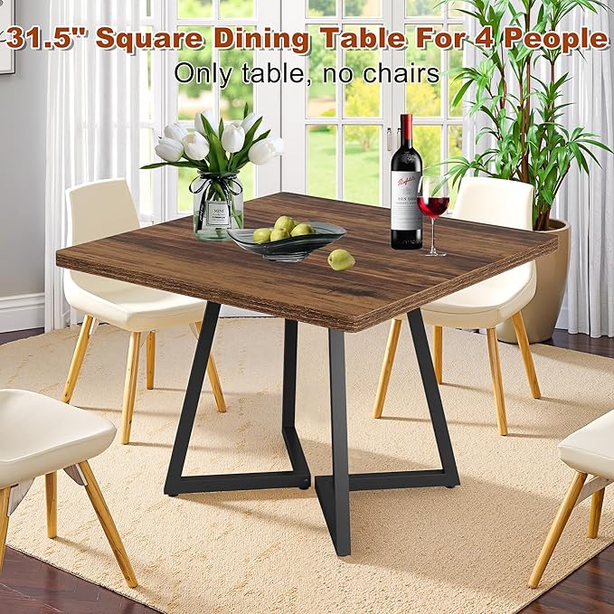 Square Dining Table for 4, 31.5-Inch Farmhouse Dinner Table Wooden Kitchen - Image 5