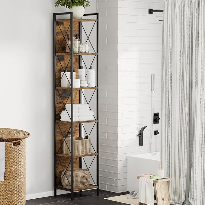 Homhedy 6 Tier Bookshelf Bookcase, Tall Narrow Bookshelf - Image 8