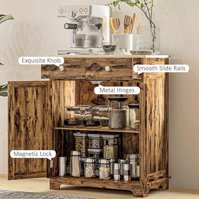 HOMCOM Sideboard with Solid Wood Countertop, Modern Kitchen Storage Cabinet - Image 7