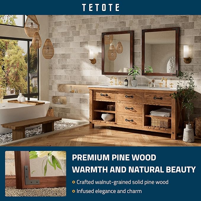 TETOTE 24 x 32 Walnut Wood Framed Mirror - Image 3