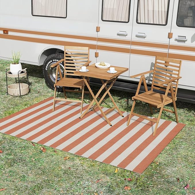 OJIA Outdoor Patio Rug 5'x7', Striped Outdoor Rugs Washable Checkered Area Rugs - Image 7