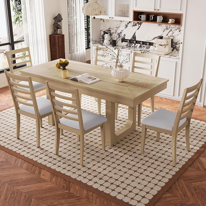 Merax 7 Piece Extendable Wooden Dining Table Set, Farmhouse Extendable by Merax