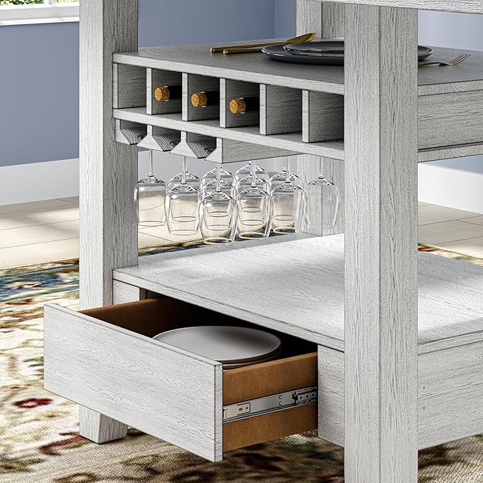 Solid Wood Dining Table Set for 6, Modern Breakfast Dinette Expandable Drop - Image 5