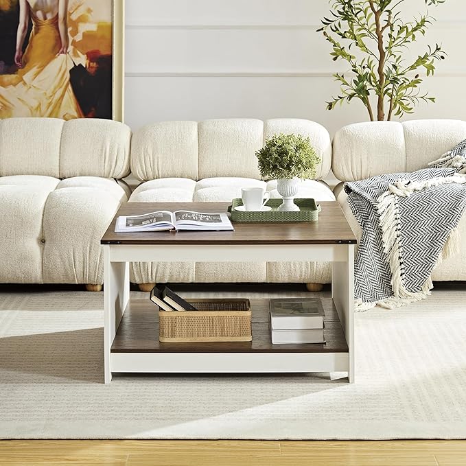 Farmhouse Coffee Table for Living Room, Wood Square Coffee Tables, 31.5" D x - Image 5