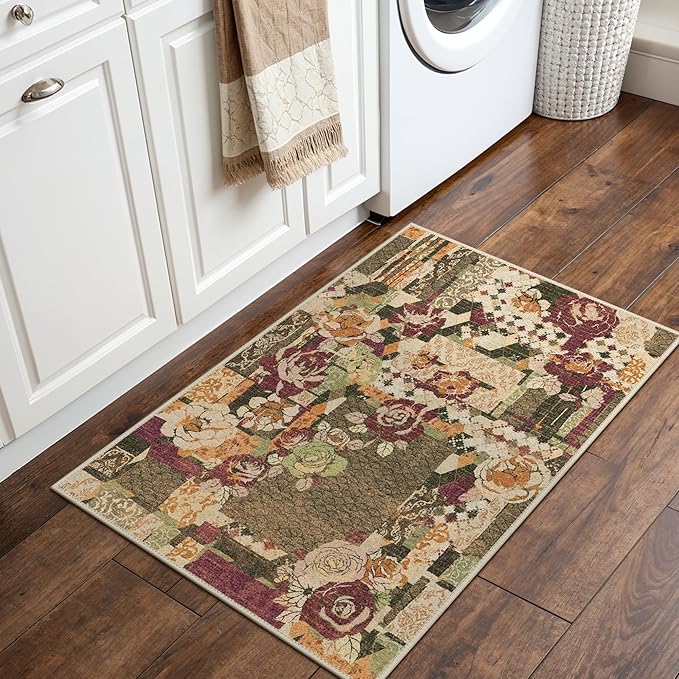 GENIMO Area Rug 2x3 Doormat, Machine Washable Low Pile Rugs, Small Floral - Image 2