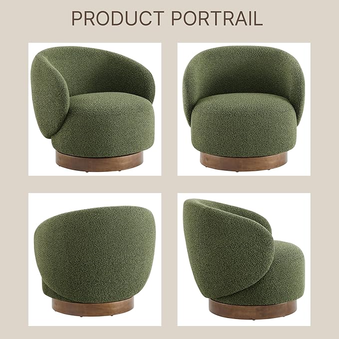 Swivel Accent Chair Round Barrel Armchair Upholstered Performance Fabric - Image 5