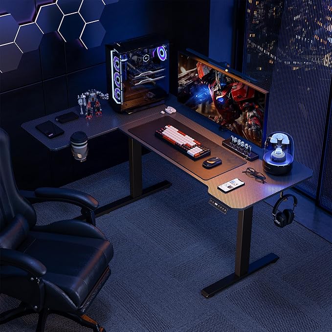 59 Inch L Shaped Standing Desk Adjustable Height, Gaming Electric Corner - Image 2