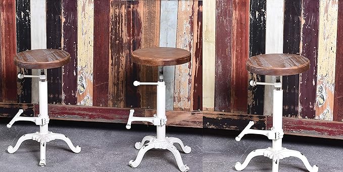 Topower Industrial Retro Vintage Farm Wooden Tractor Stool Kitchen Swivel - Image 9