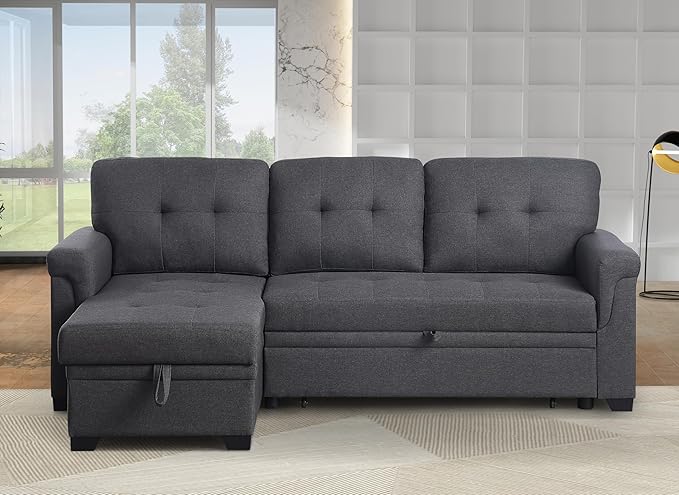 Ball & Cast L-Shape Reversible Sectional Sleeper Sofa Bed 4 in 1 Pull Out Couch - Image 6