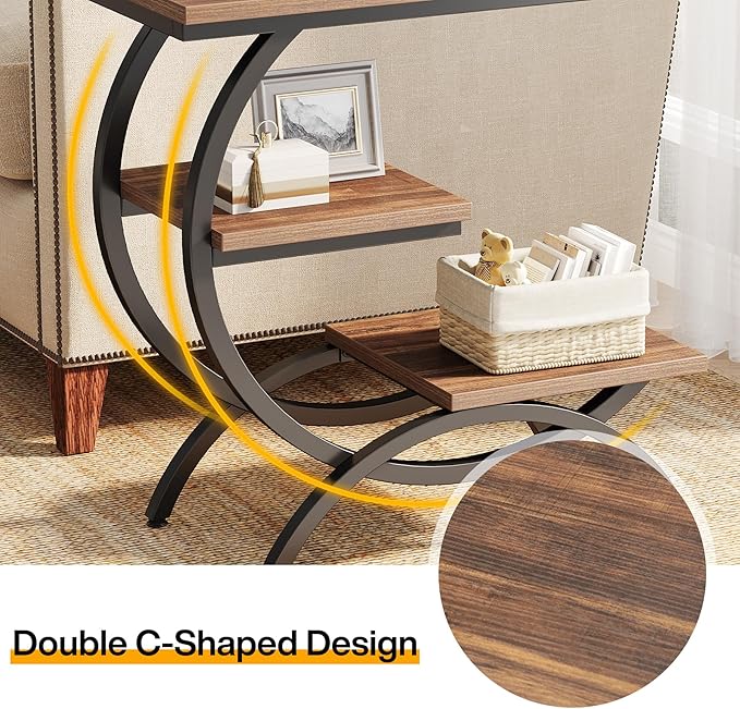 Tribesigns C-Shaped End Table Set of 2, Industrial 3-Tier Small Side Table - Image 7