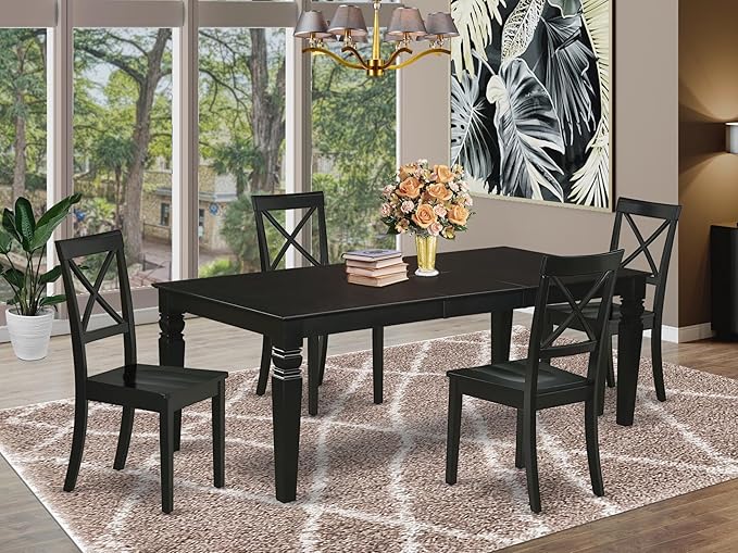 East West Furniture LGBO5-BLK-W 5 Piece Kitchen Table & Chairs Set Includes a - Image 2