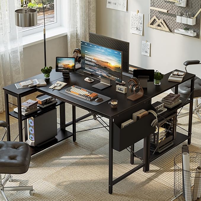 L Shaped Computer Desk with Reversible Shelves, 40 Inch Small Corner Desk with - Image 6