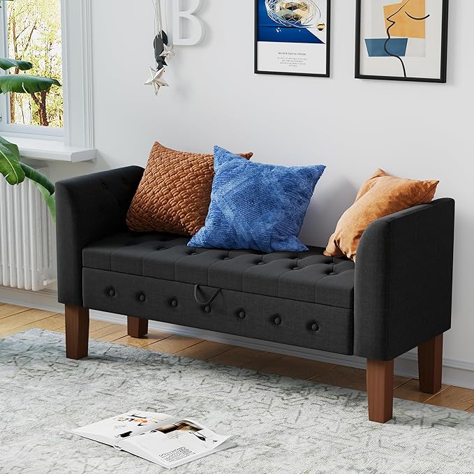Awonde Storage Bench for Bedroom End of Bed Button Tufted Upholstered Bench - Image 4