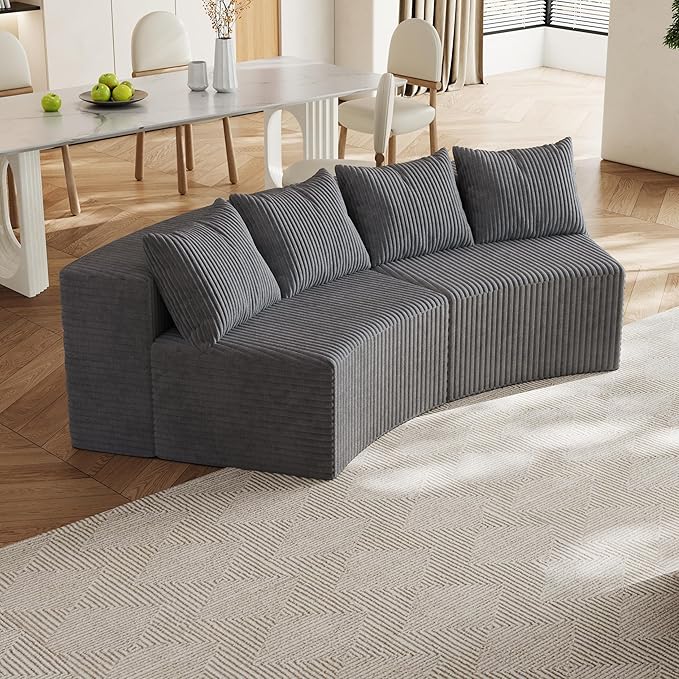 KEIKI Corduroy Curved Sectional Sofa, 2 Seater Symmetrical Modular Semi by Unknown
