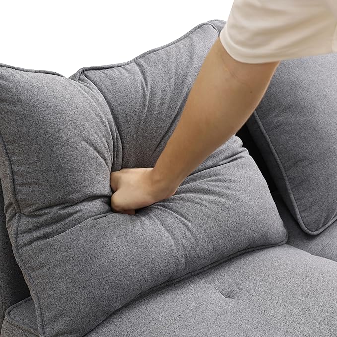 Convertible Ottoman Sofa with Storage, Modern Sackcloth Futon Couch with 2 - Image 7