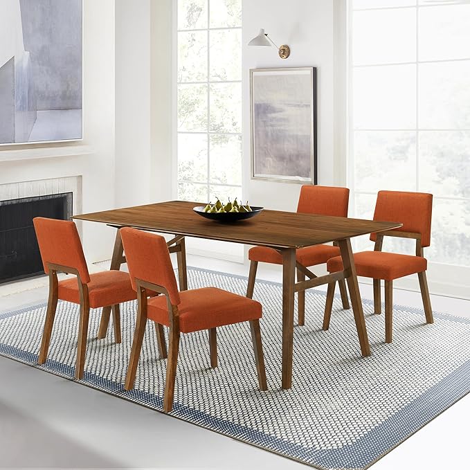 Armen Living Channell Mid Century Modern 5 Piece Walnut Wood Dining Table Set - Image 2