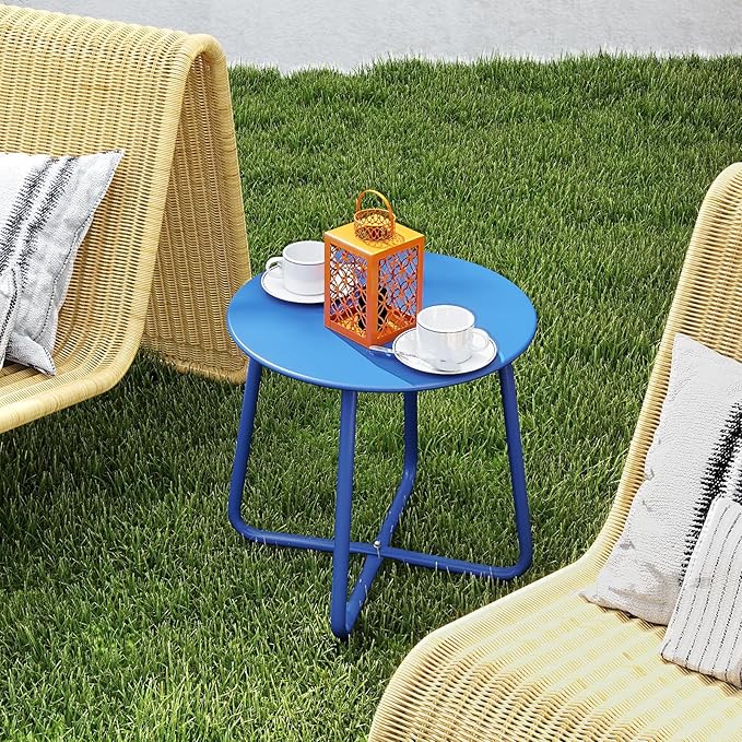 HollyHOME Round Metal Side Table, Rust-Resistant Patio Small Plant Stand - Image 6
