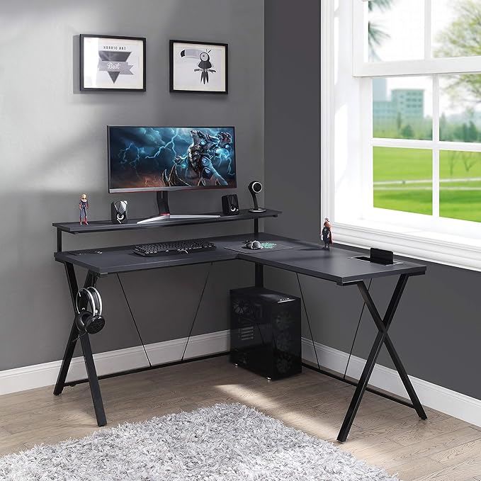 OSP Home Furnishings Checkpoint Battlestation L Shaped Gaming Desk - Image 9