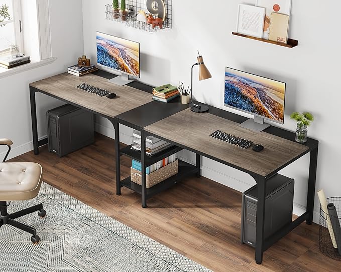 LITTLE TREE 90.5 Inch Large Double Home Office Compuer Desk Two Person Study - Image 2