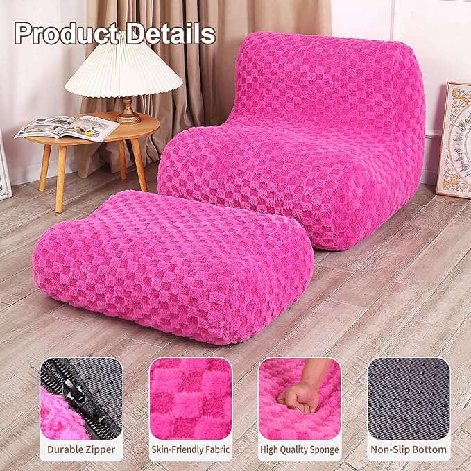 Bean Bag Chair with Footstool, Comfy Reading Sofa Chair - Image 4