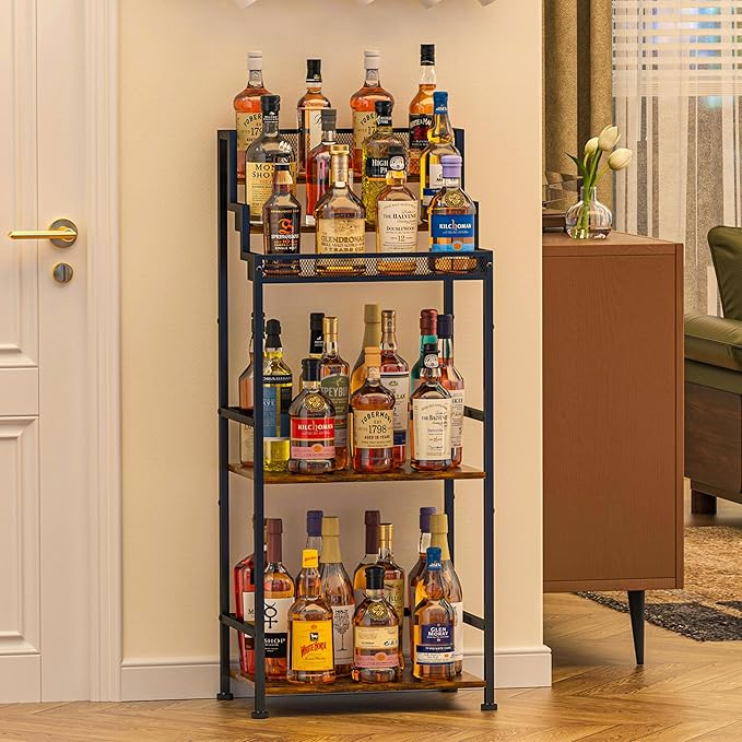 Trapezoidal Liquor Cabinet Bar for Home, Stepped Wine Rack Freestanding Floor by Unknown